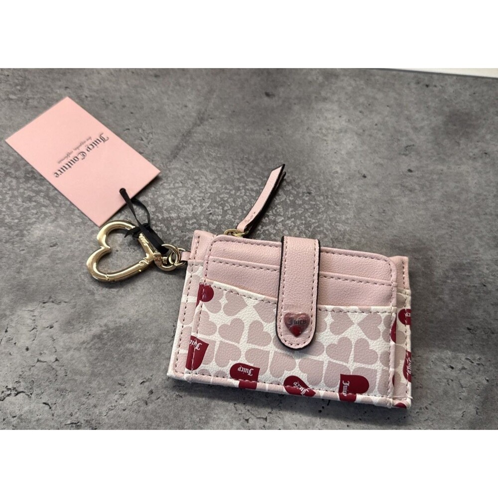 NEW Juicy Couture Pink Checkered Monogram Bifold Wallet Heart Buckle Keychain